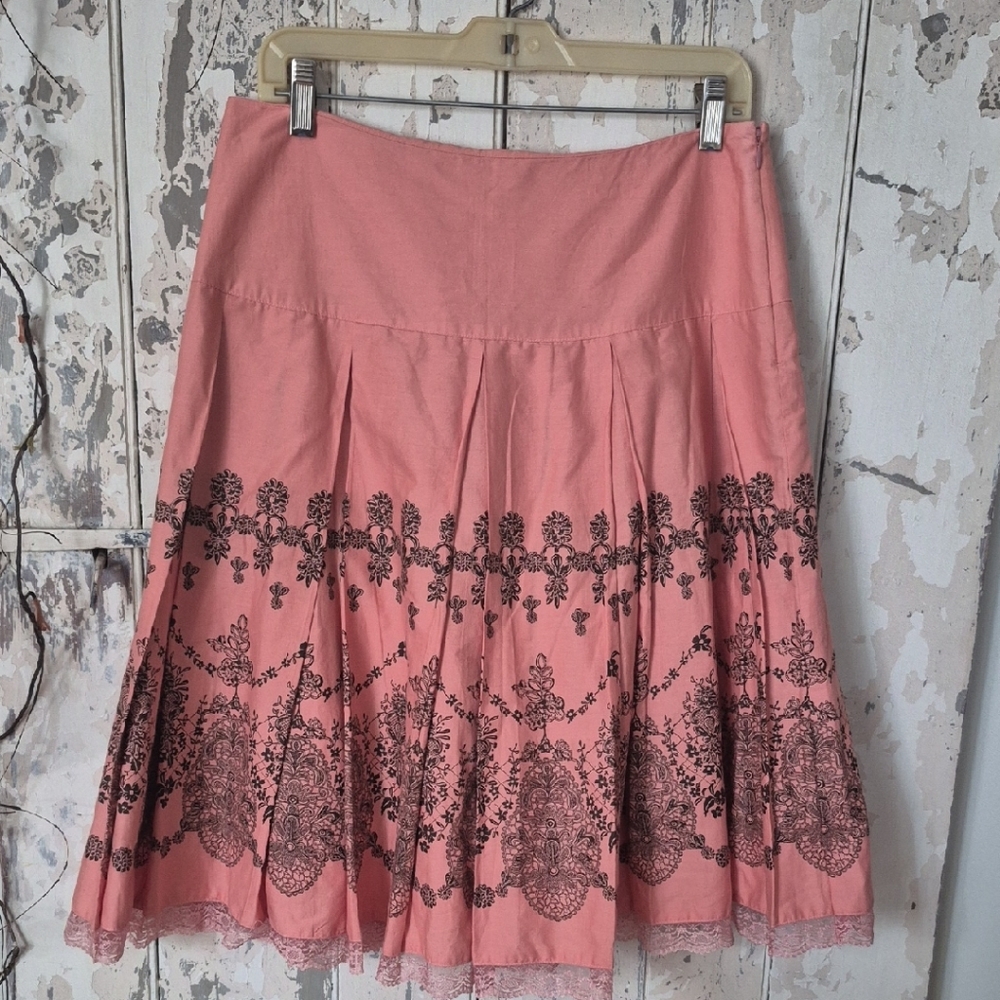 Apt. 9 Pink A-Line Skirt with Black Embroidery